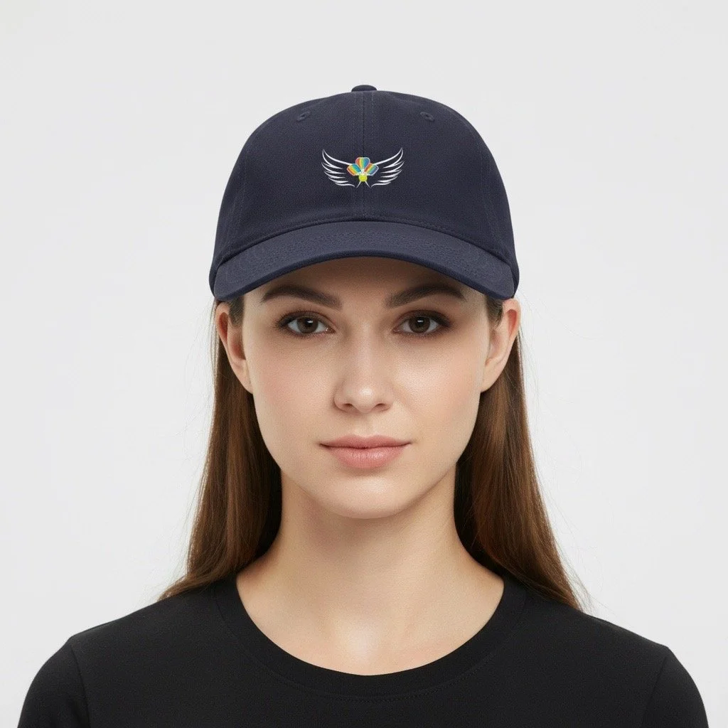 model wearing rainbow pickleball cap00007.JPG