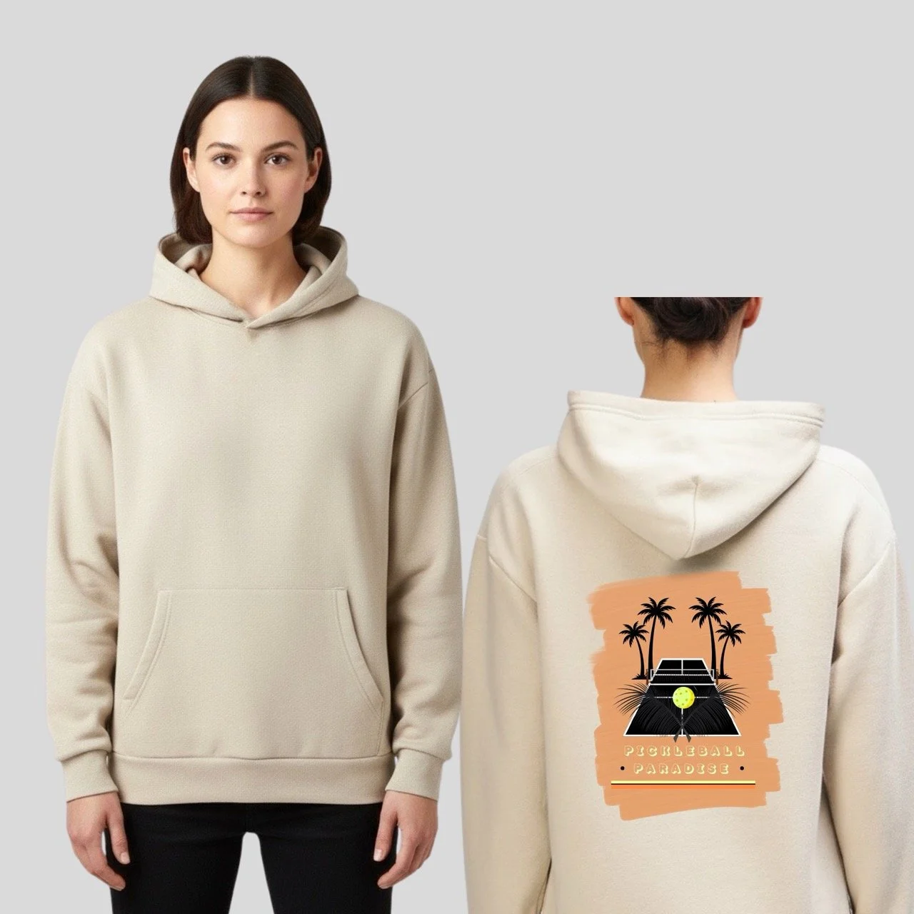 Women’s Pickleball Paradise Lightweight Fleece Hoodie | Peach Sunset Edition