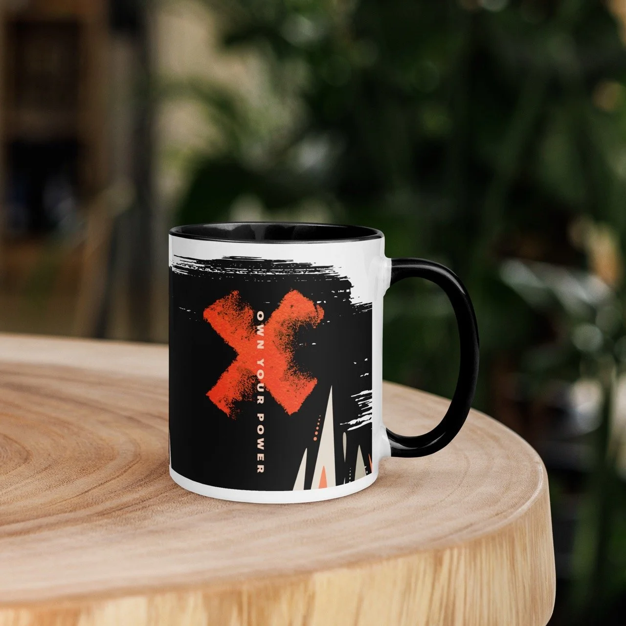 Own Your Power Abstract Ceramic Mug | Black & Red Two-Tone Daily Motivation Gift