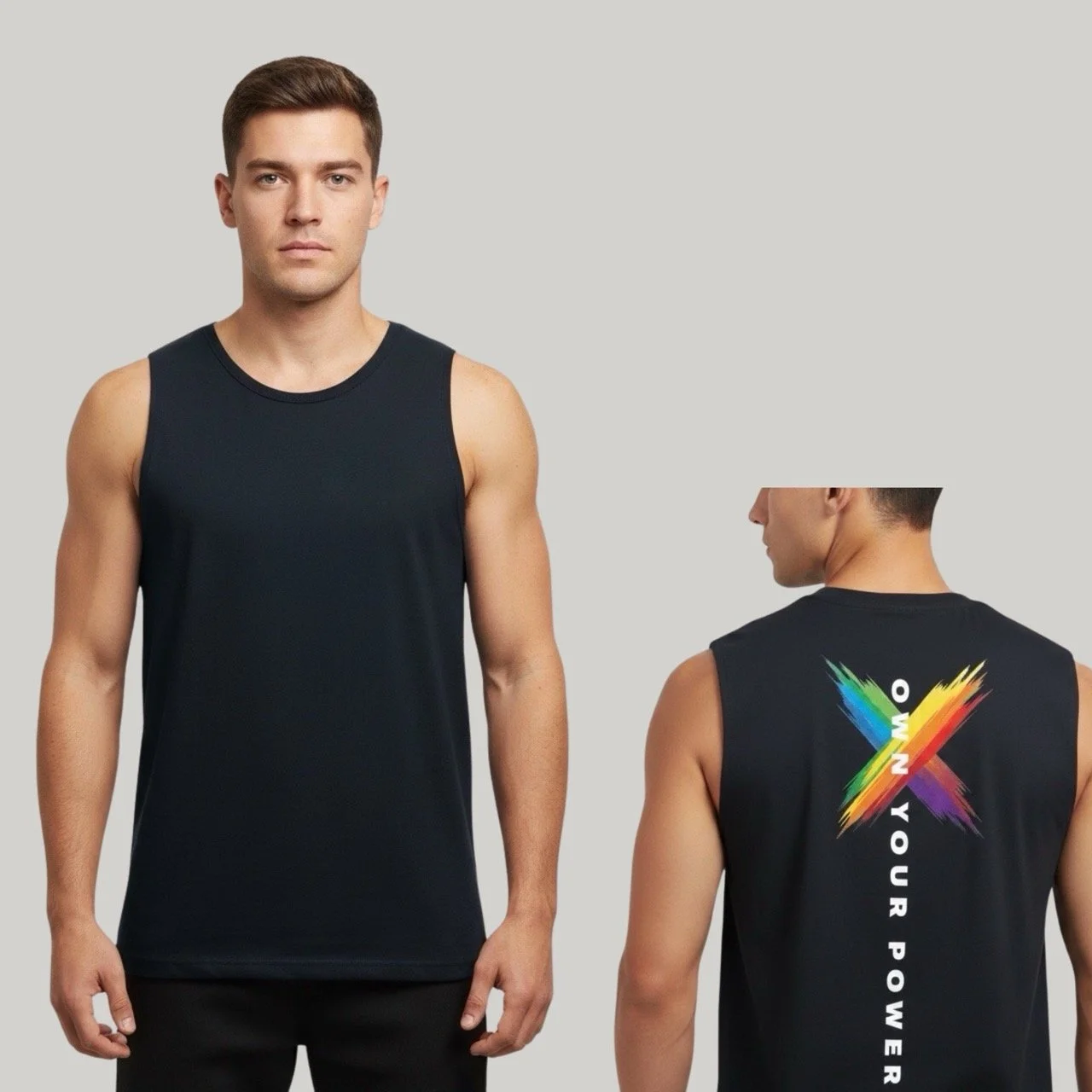 Men’s Own Your Power Cotton Tank | Rainbow Pride Power Splash Muscle Tee