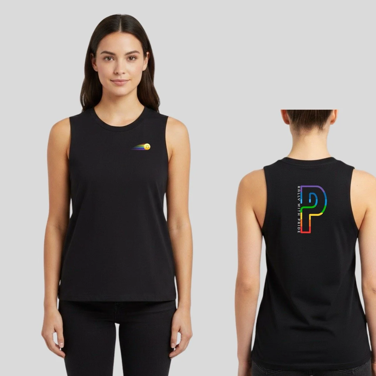 Women’s Relaxed Boxy Rally with Pride Cotton Tank | Rainbow Pickleball Graphic Tank