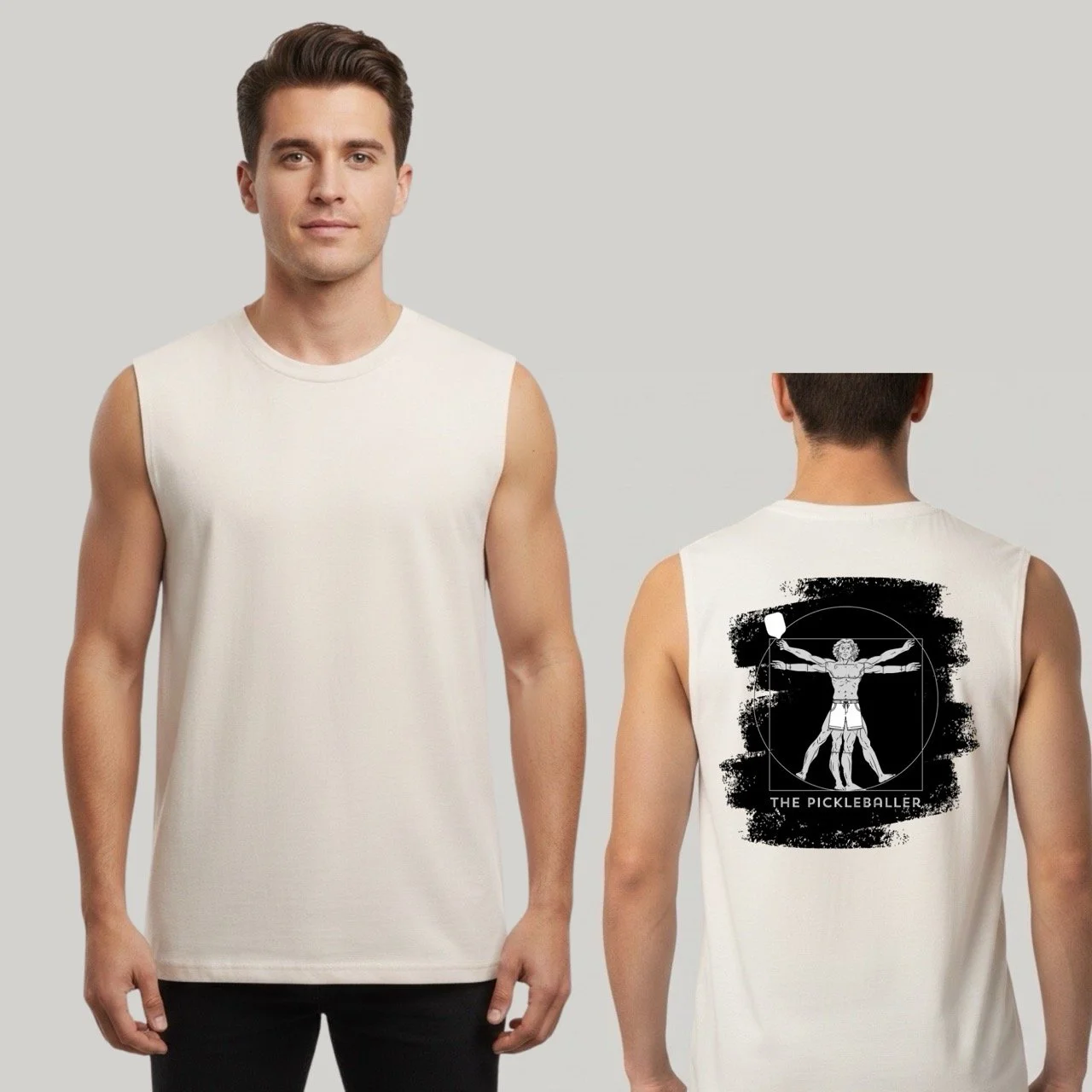 Men’s The Vitruvian Pickleballer Cotton Tank | Art of Pickleball Series
