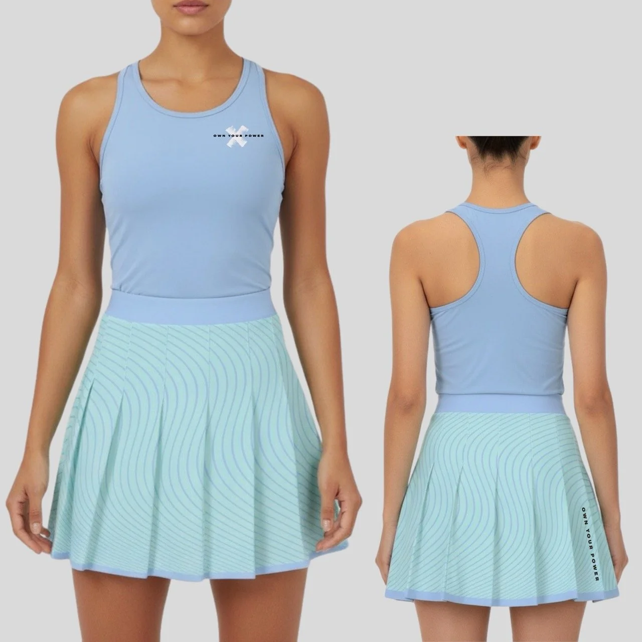 Women’s "Own Your Power" Court Set – Sky Blue Pro-Wick Skirt & Singlet Combo