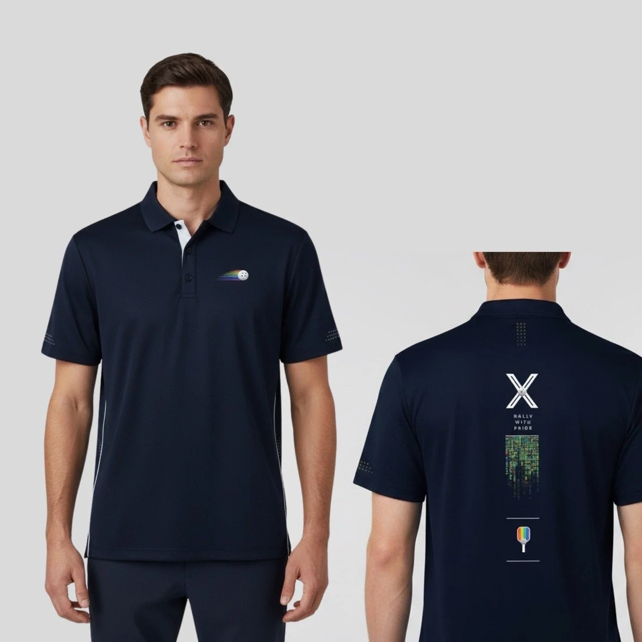 Men’s "Rally with Pride" Balance Polo – Rainbow Matrix Stretch Honeycomb Shirt