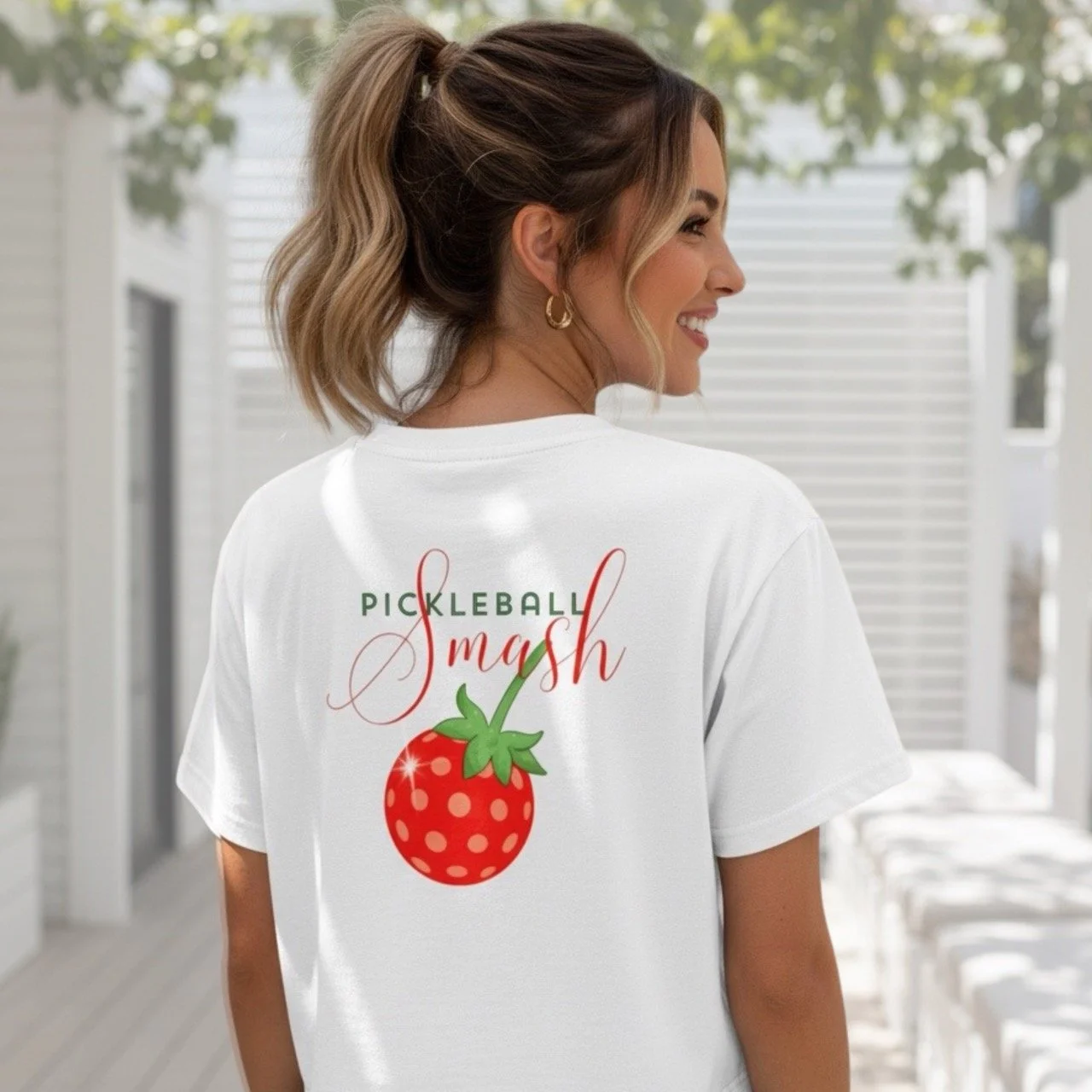 Women’s Relaxed Pickleball Smash Crop Top | Strawberry Back-Print