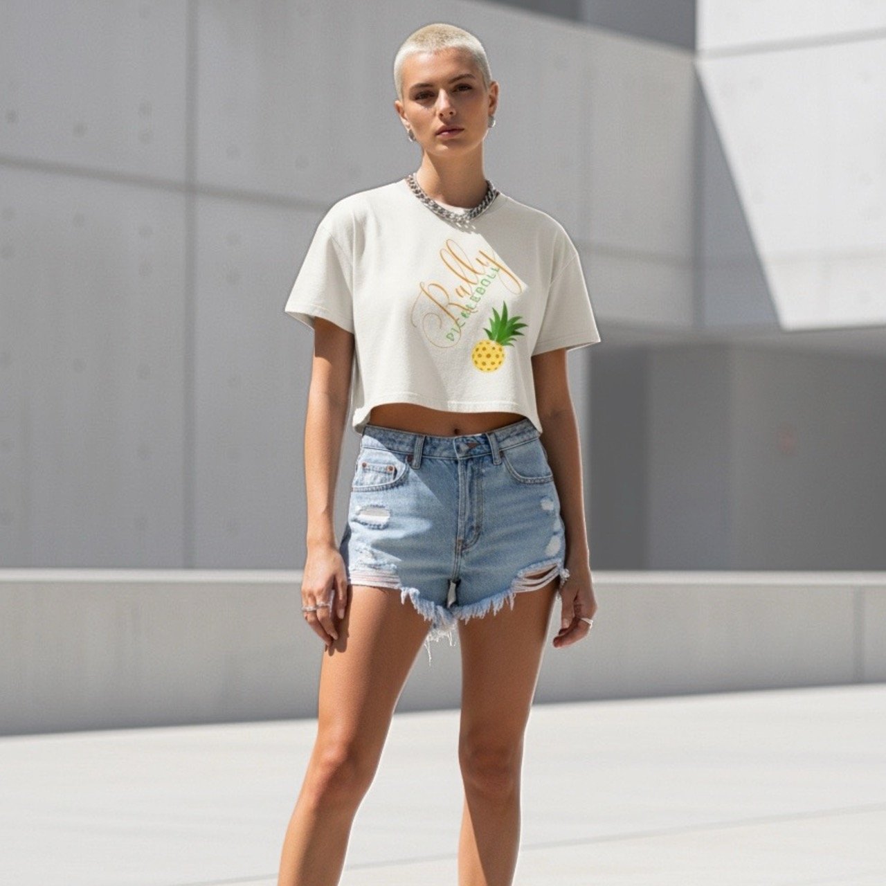 Women’s Relaxed Rally Pickleball Crop Top | Pineapple Front-Print