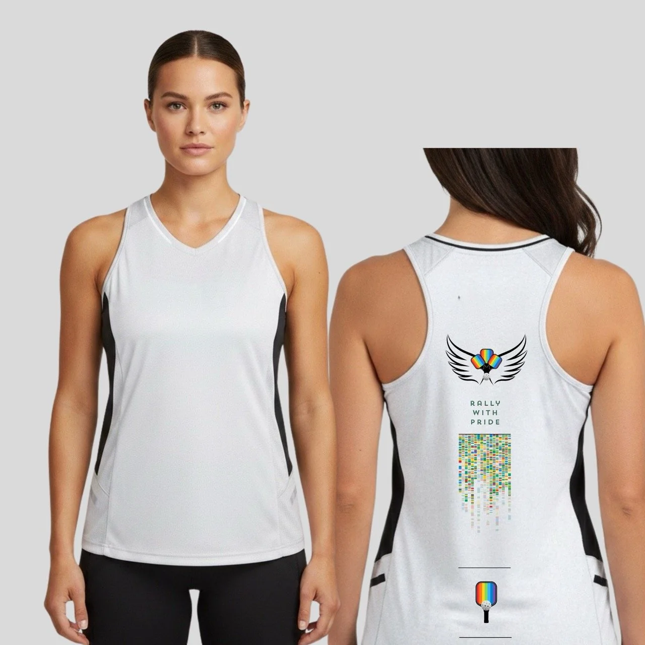 Women’s Rally with Pride Performance Racerback Singlet | Winged Rainbow Mesh Tank