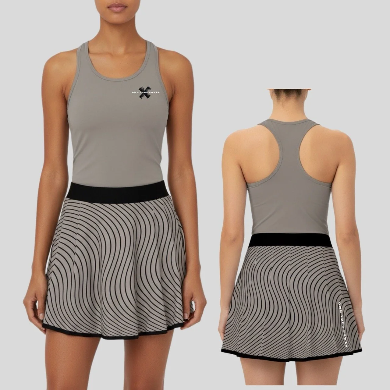 Women’s Own Your Power Court Set | Slate Grey Pro-Wick Skirt & Singlet Combo