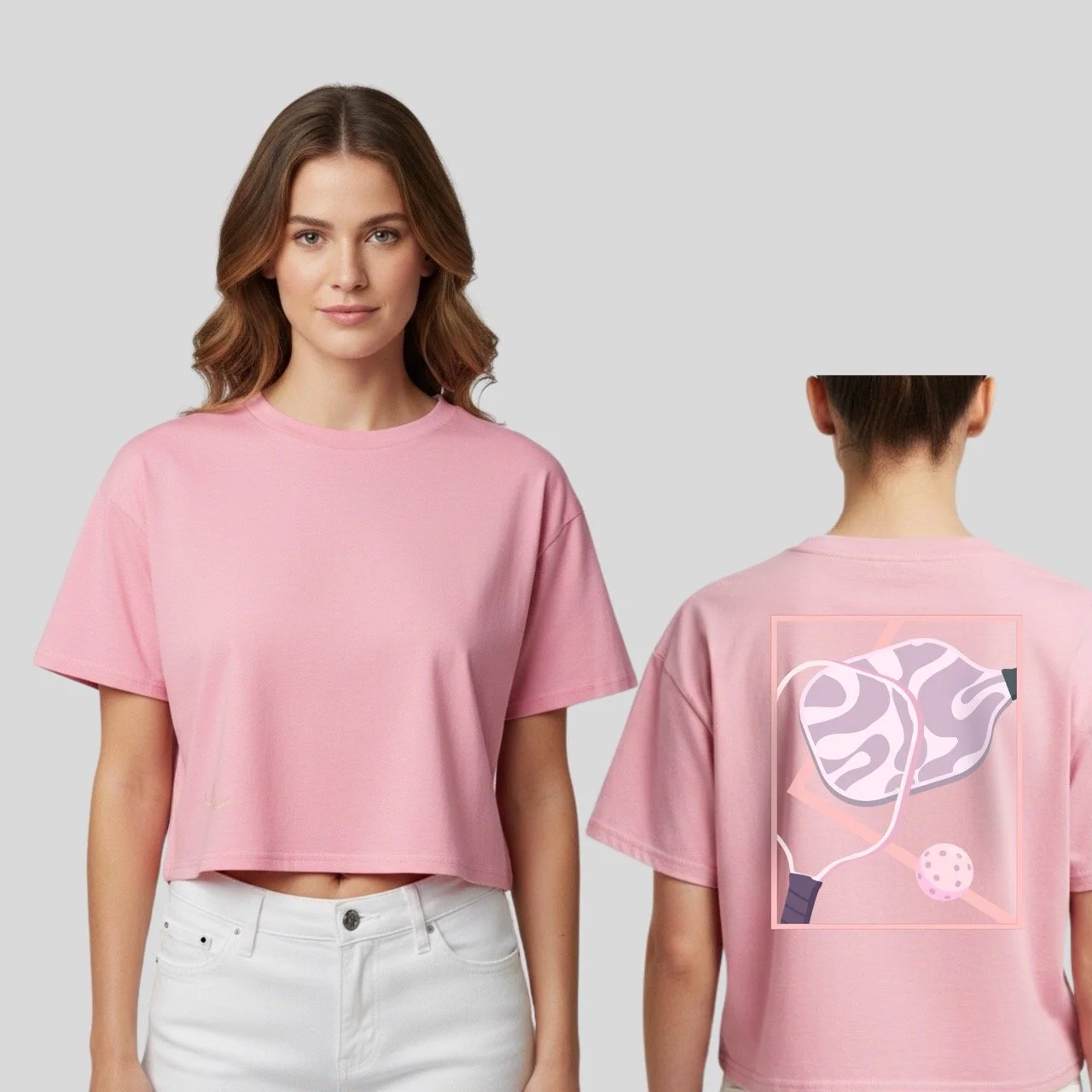 Women’s Relaxed Abstract Paddle Back-Print Crop Top | Mid-Weight Cotton