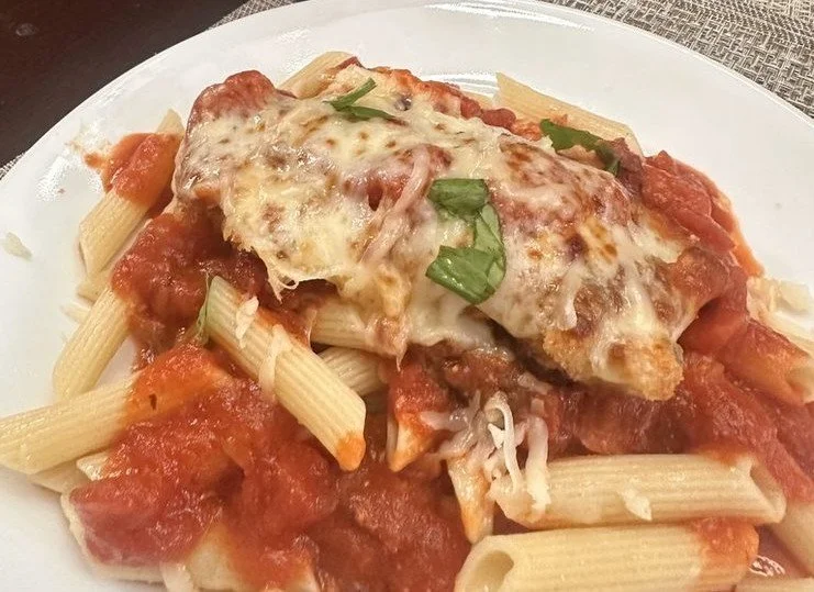 Homemade Chicken Parmigiana Over Penne