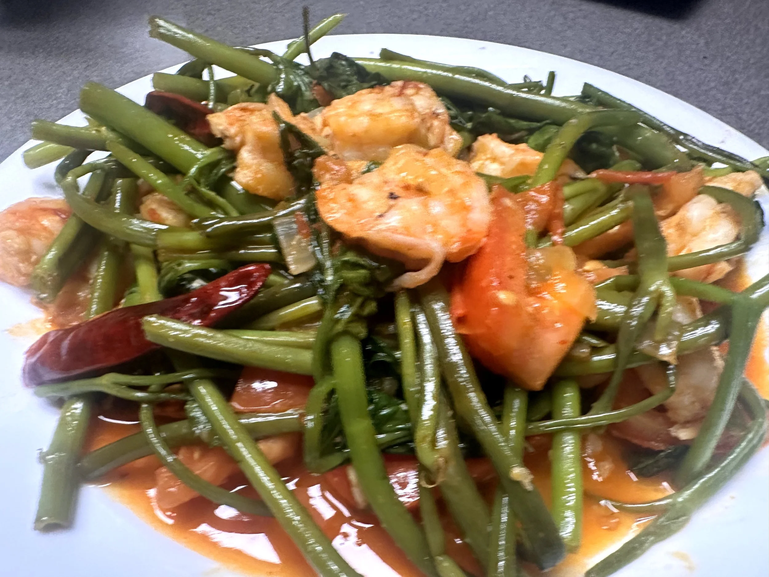 Kangkung Belachan with Shrimp &amp; Tomatoes