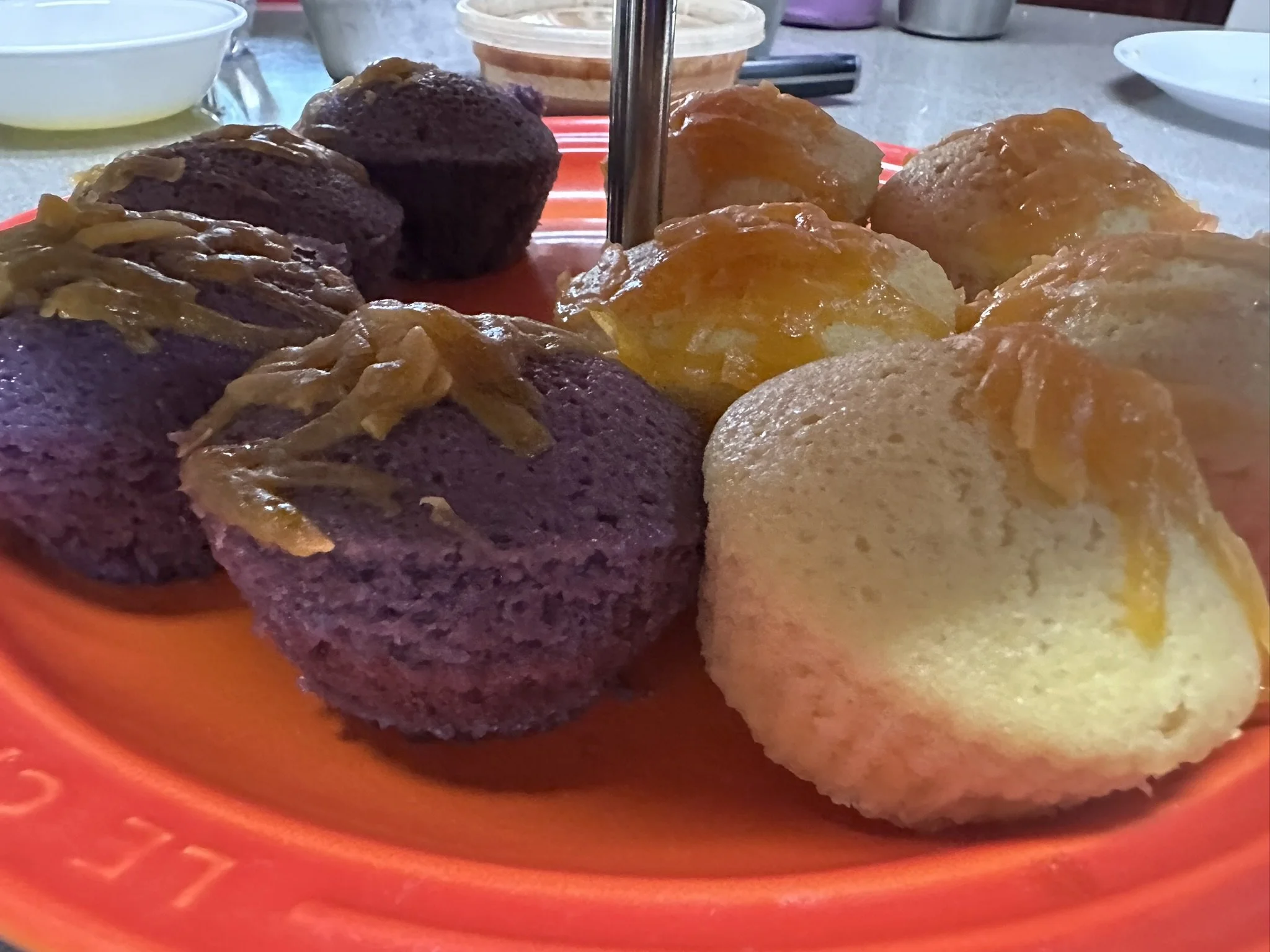 Oven-Steamed Puto with Cheese: Yellow &amp; Ube