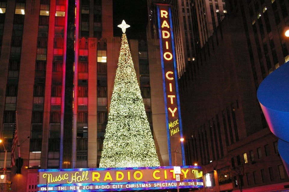Christmas lights outside Radio City Music Hall, December 2011.