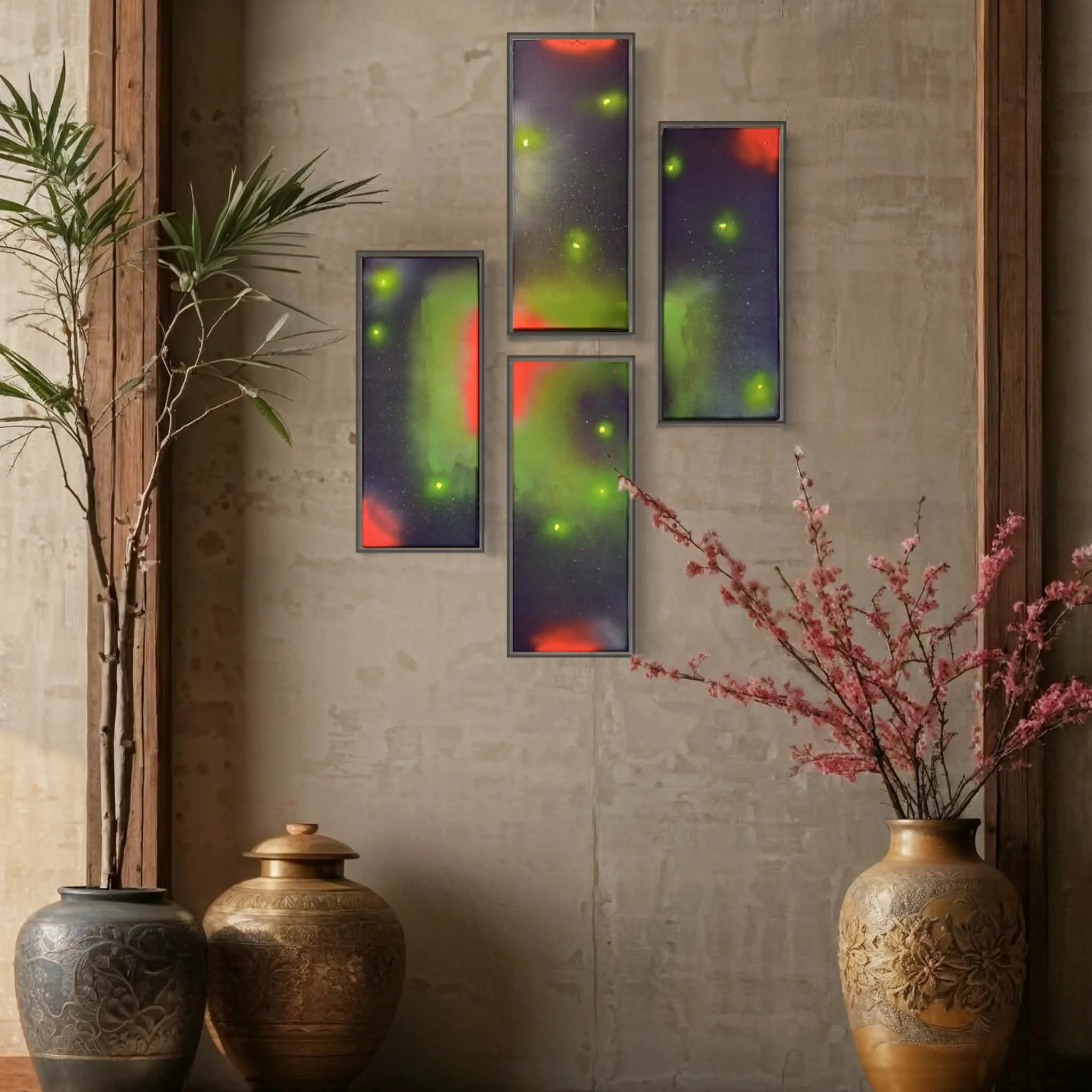 Nebula Resonance (2026) | acrylic, spray paint and silver sheet on canvas