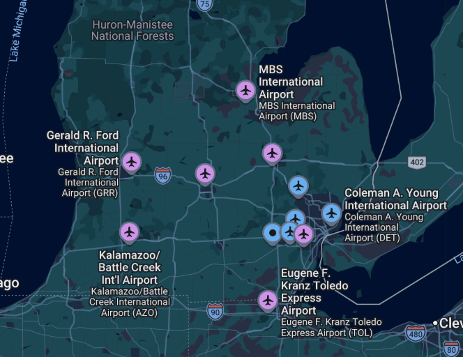 Michigan Aircraft Detailing Airport Locations Map Contact (313) 312-4836 to book