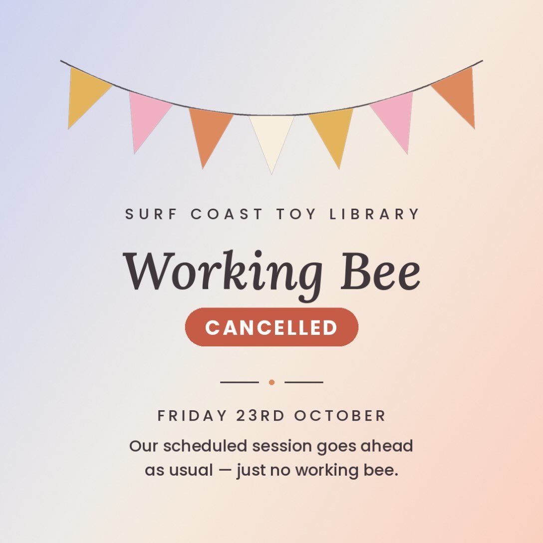 Our working bee this Friday 23rd October has been cancelled. The regular afternoon session will still go ahead as usual, so pop in for your weekend toy refresh 🧸 
And a reminder to jump online and sign up for your volunteer sessions, we rely on our 
