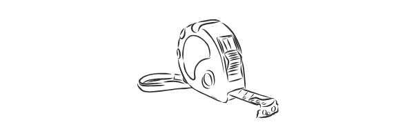 Line drawing of a measuring tape unrolled.