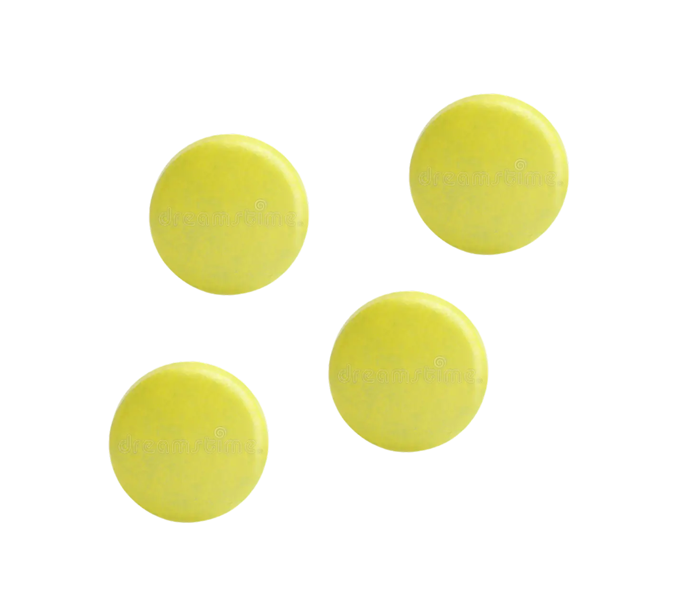 Four yellow tennis balls on a black background.