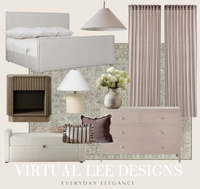 A bedroom designed around quiet luxury, timeless neutrals and everyday comfort &mdash; and seeing the vision come to life is the best part.

Soft linen textures, warm wood tones, delicate pattern and layers of muted neutrals create a space that feels