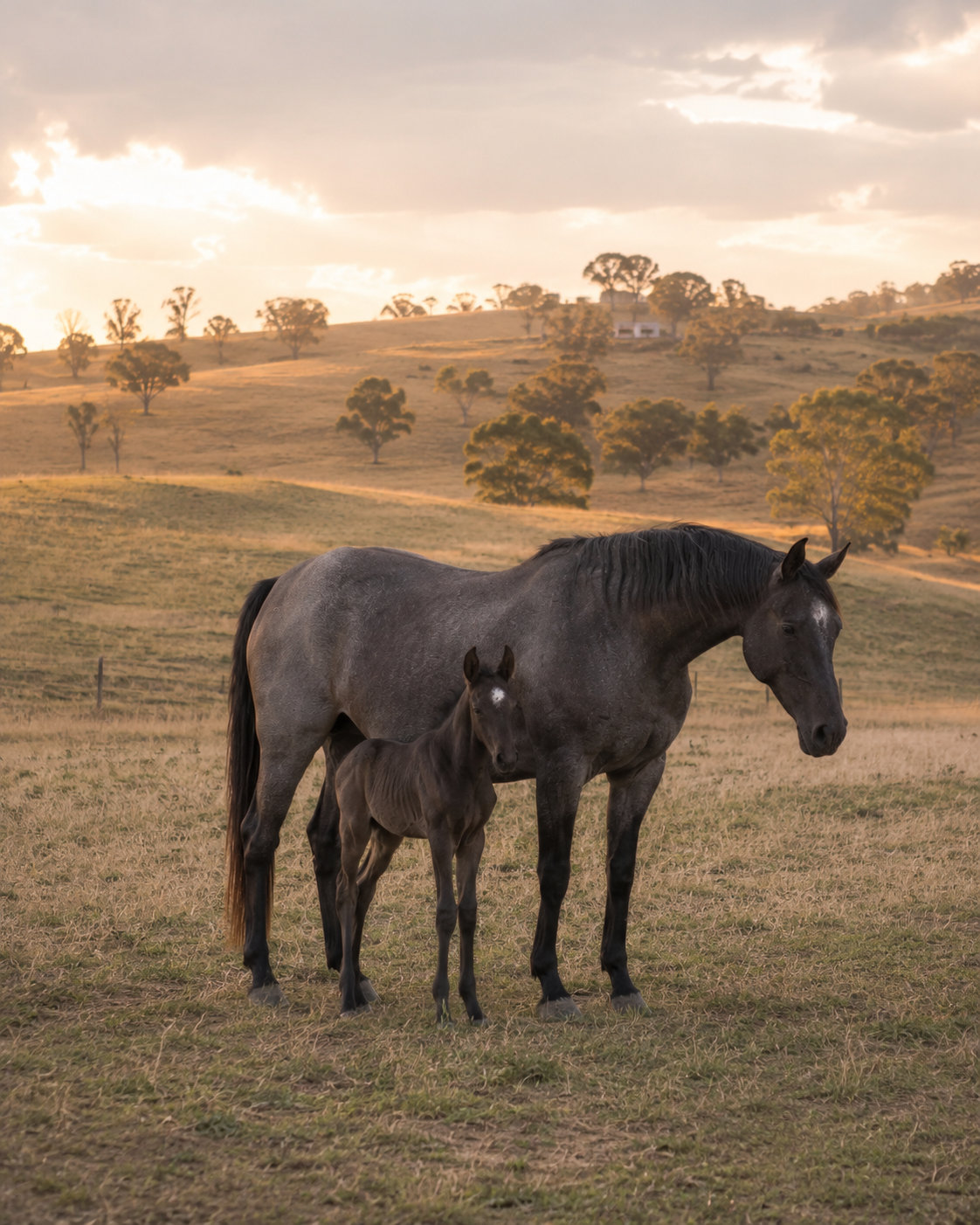 Quarter Horse mare and foal together in a paddock on a NSW breeding property