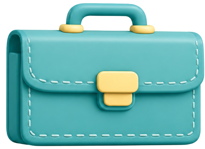 A teal plastic briefcase with yellow accents and handle, designed to resemble a cartoonish or toy-style briefcase.