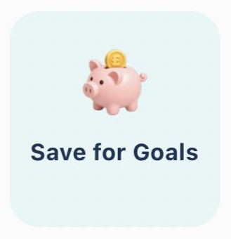 A pink piggy bank with a gold coin on its back and the text 'Save for Goals' below it.