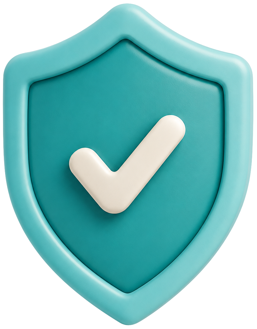 A blue shield with a white checkmark inside, symbolizing security or protection.
