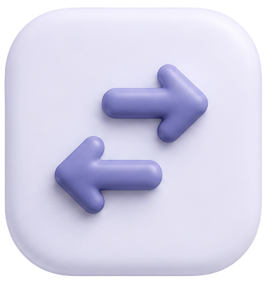 Two 3D purple arrows pointing in opposite directions on a white background