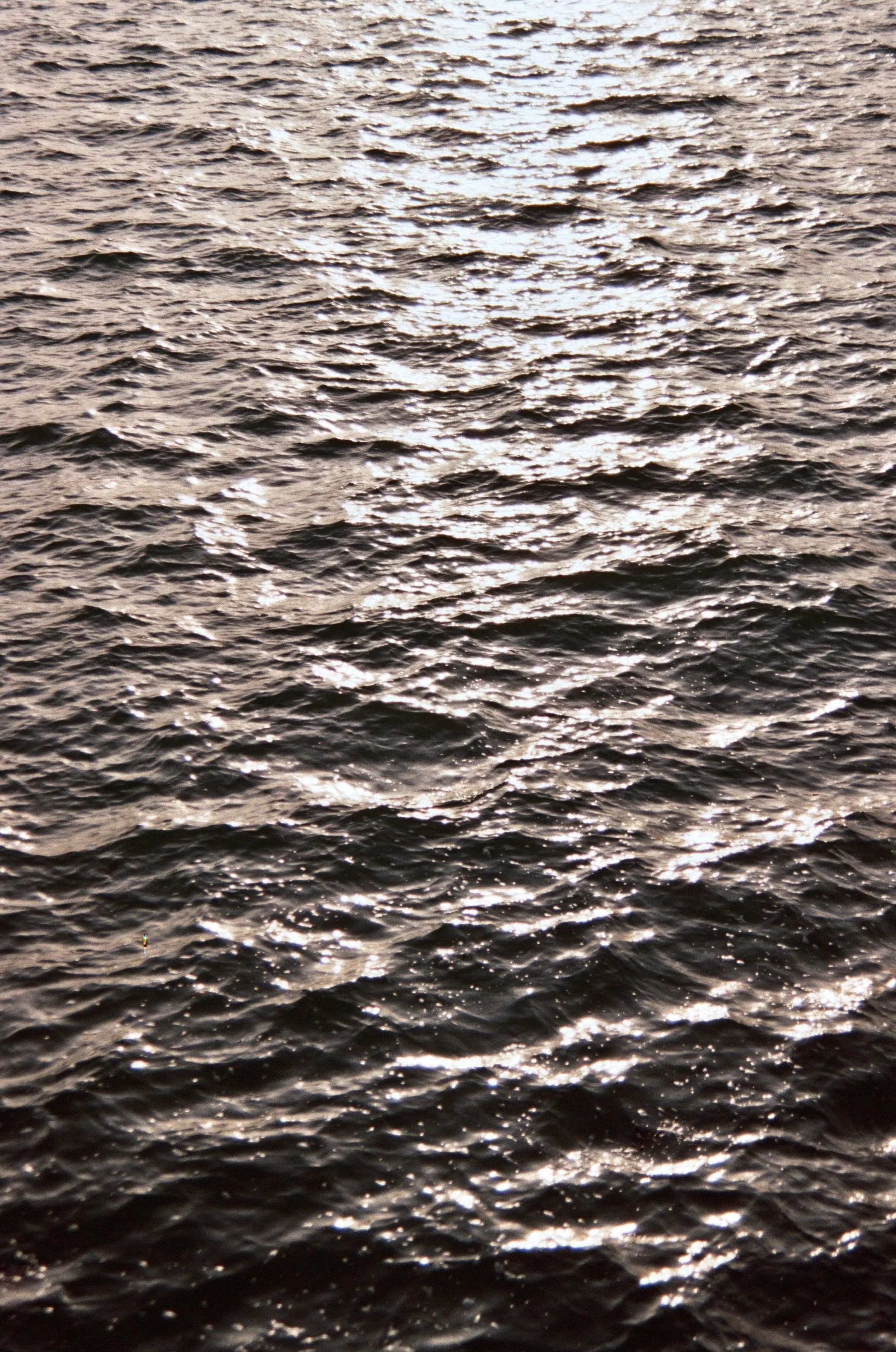 Mer agitée avec des reflets de lumière sur la surface de l'eau.