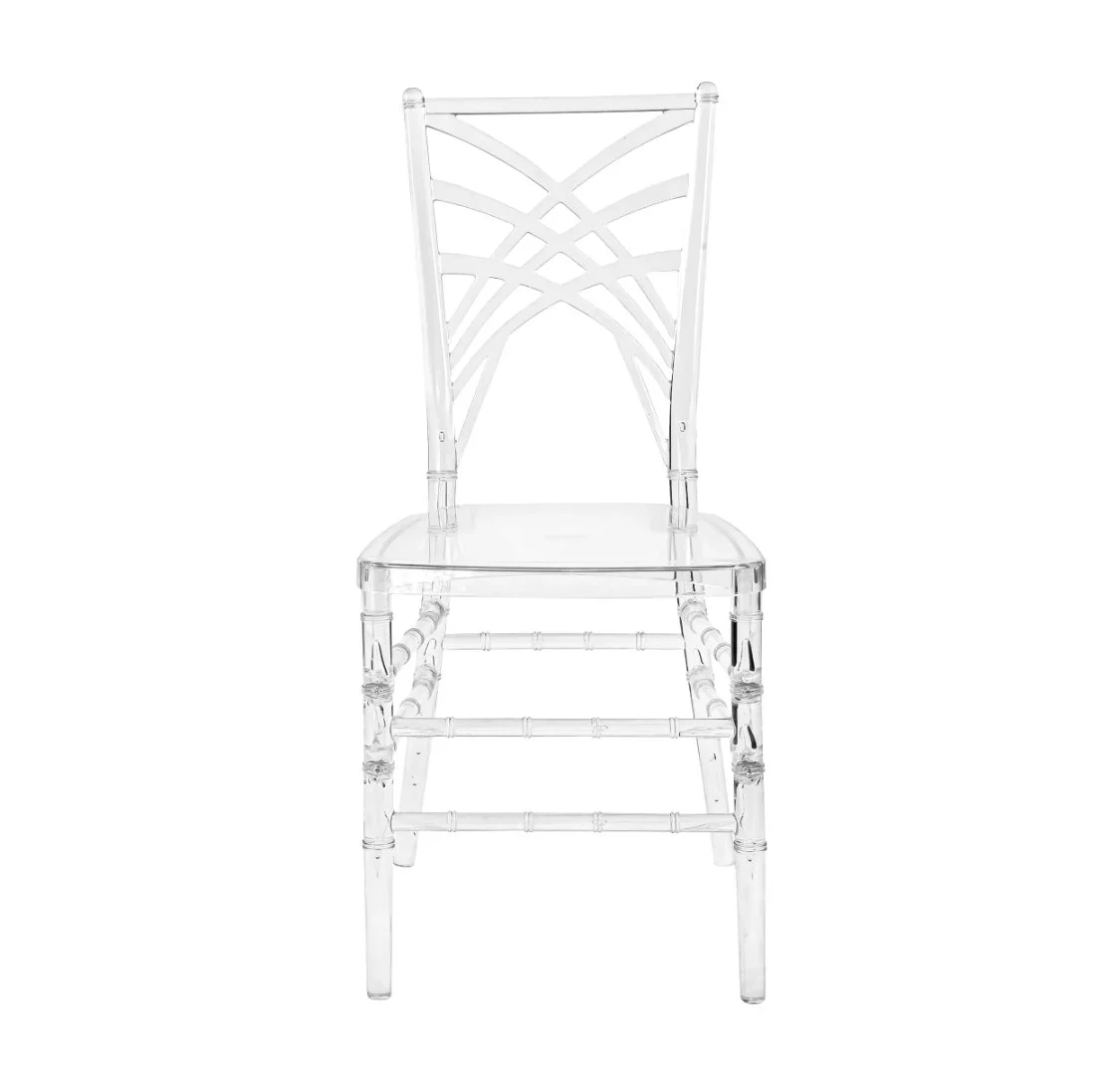 White acrylic chiavari-style wedding chair rental