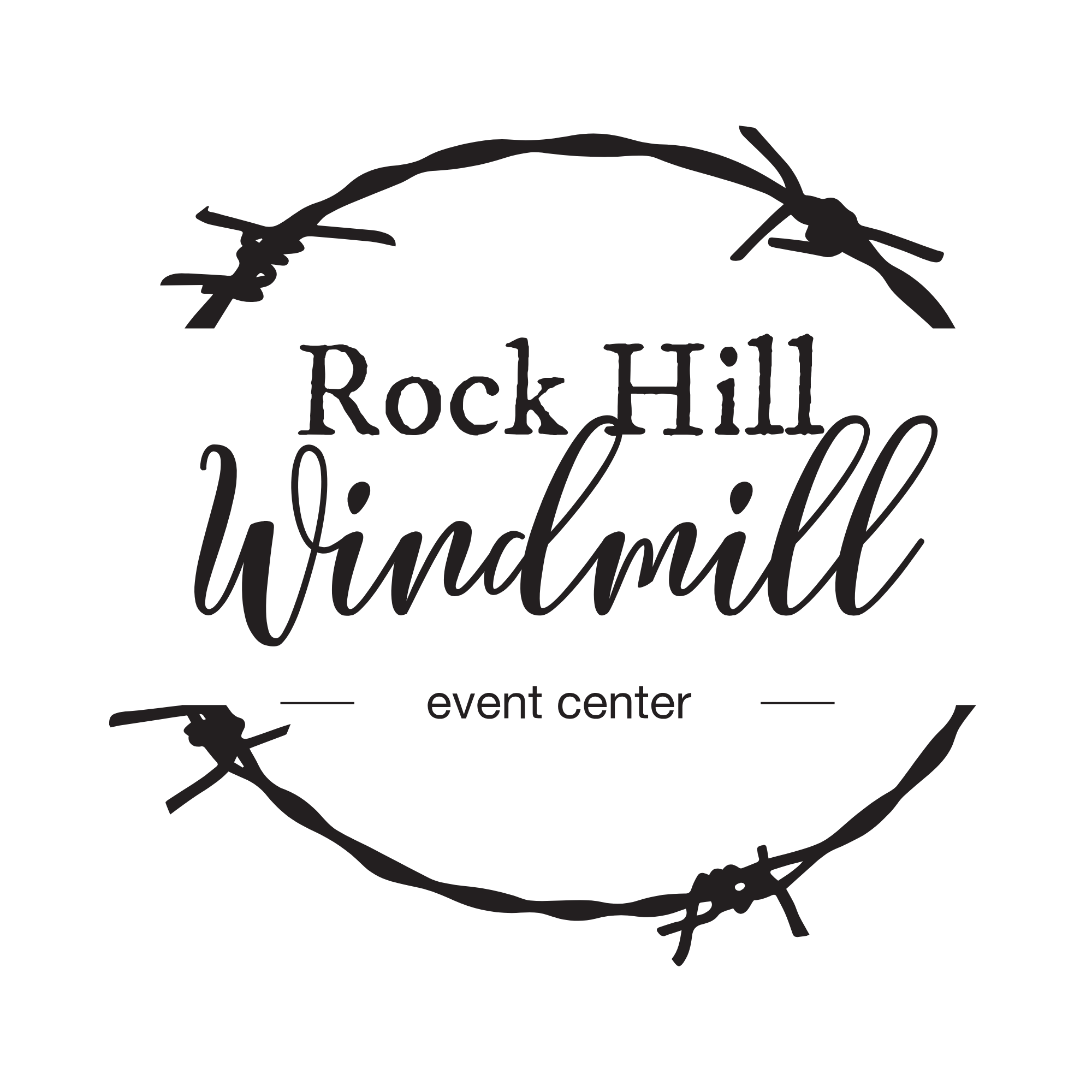 Black text reads 'Rock Hill 20th Annual' inside a circular wreath made of barbed wire.