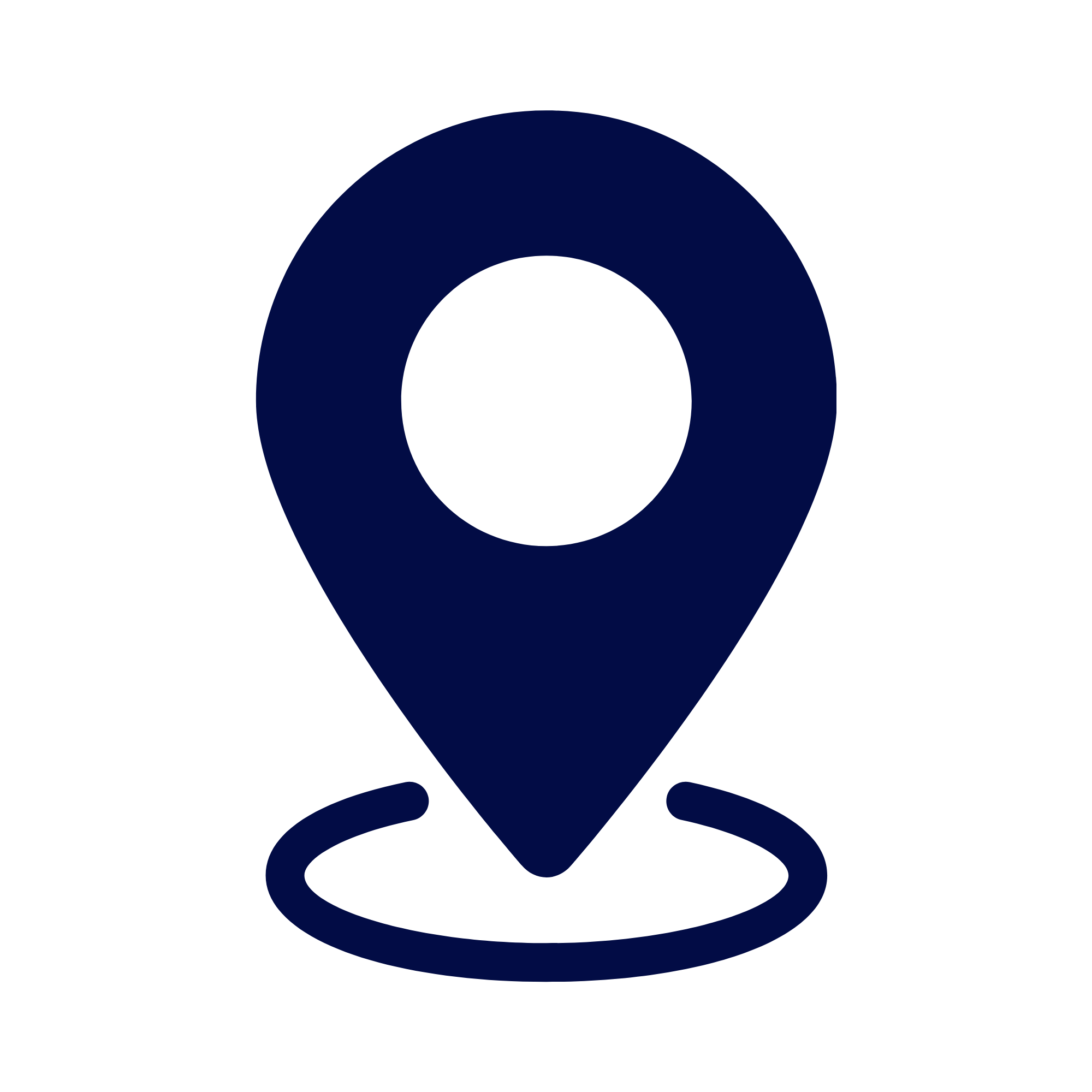 A set of concentric circles, black and white, with a dark navy teardrop shape surrounding them.