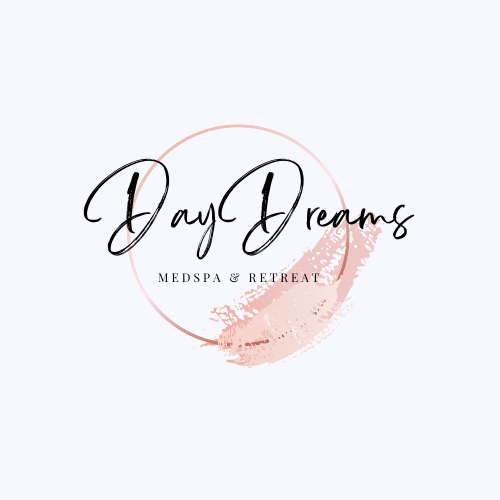 Logo for Jay Dreams Medspa & Retreat featuring elegant black script and a pink lipstick kiss mark.