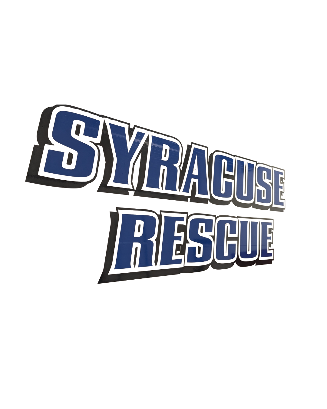 Syracuse Rescue logo with blue and white text on a white background.
