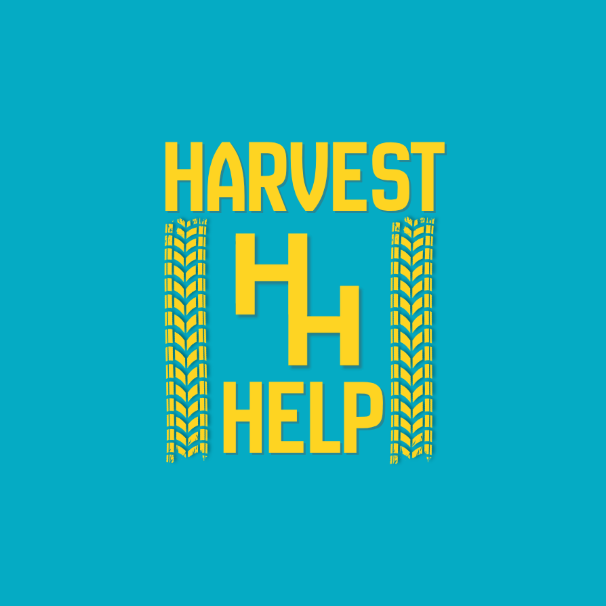 Colorful book cover with the title 'Harvest Help' in large yellow text and illustrations of wheat on a blue background.
