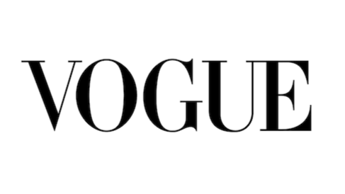 Vogue logo in black letters on a white background.
