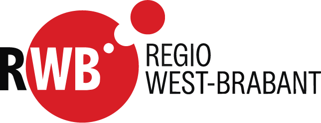 Logo van Regio West-Brabant met rode en zwarte elementen.