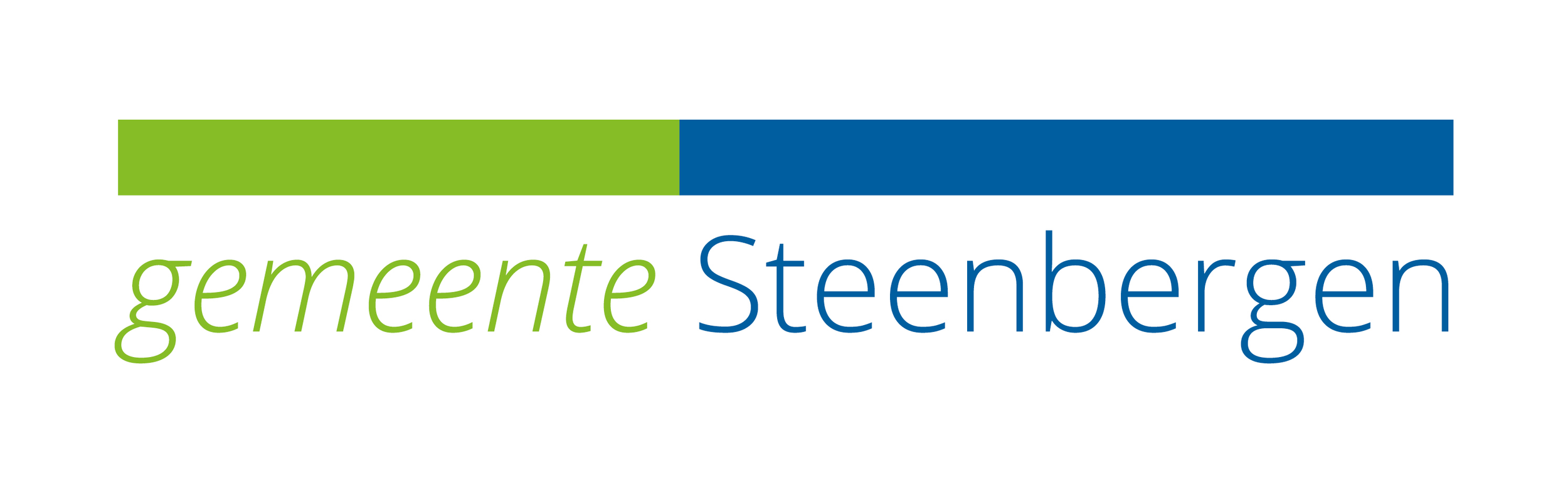 Logo van gemeente Steenbergen met groene en blauwe kleuren, tekst 'gemeente Steenbergen'