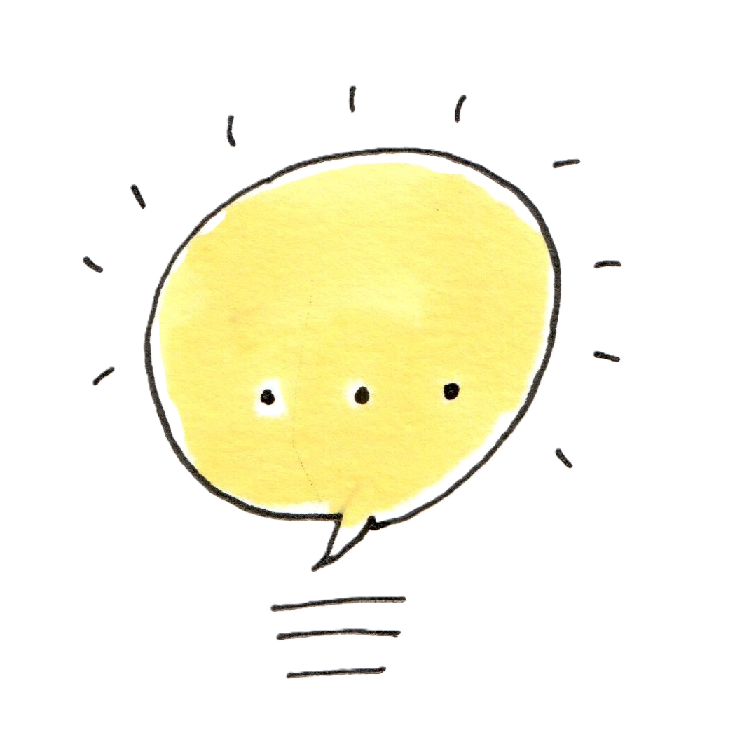 Simple illustration of a yellow lemon with three small black dots representing seeds and a speech bubble overlay.