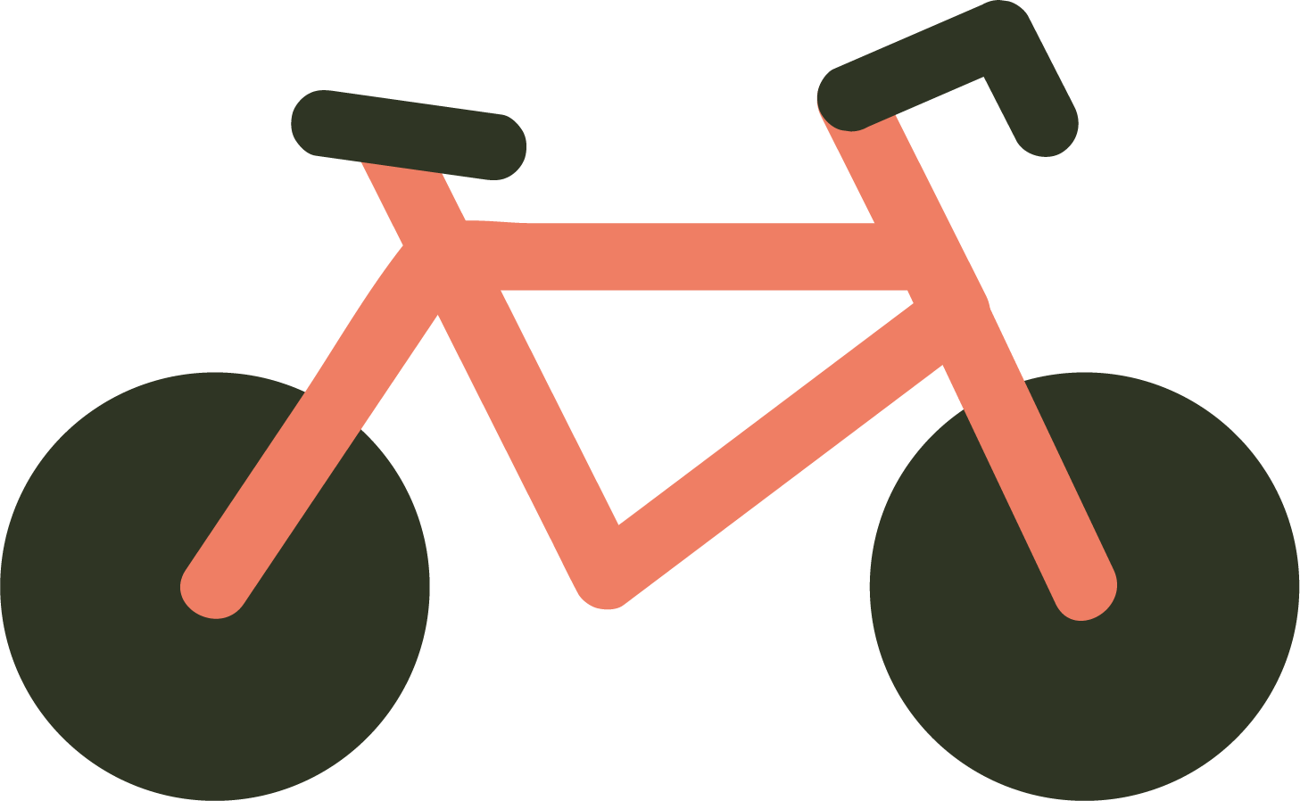 Bicicletta stilizzata con telaio rosa, sella e manubrio verdi