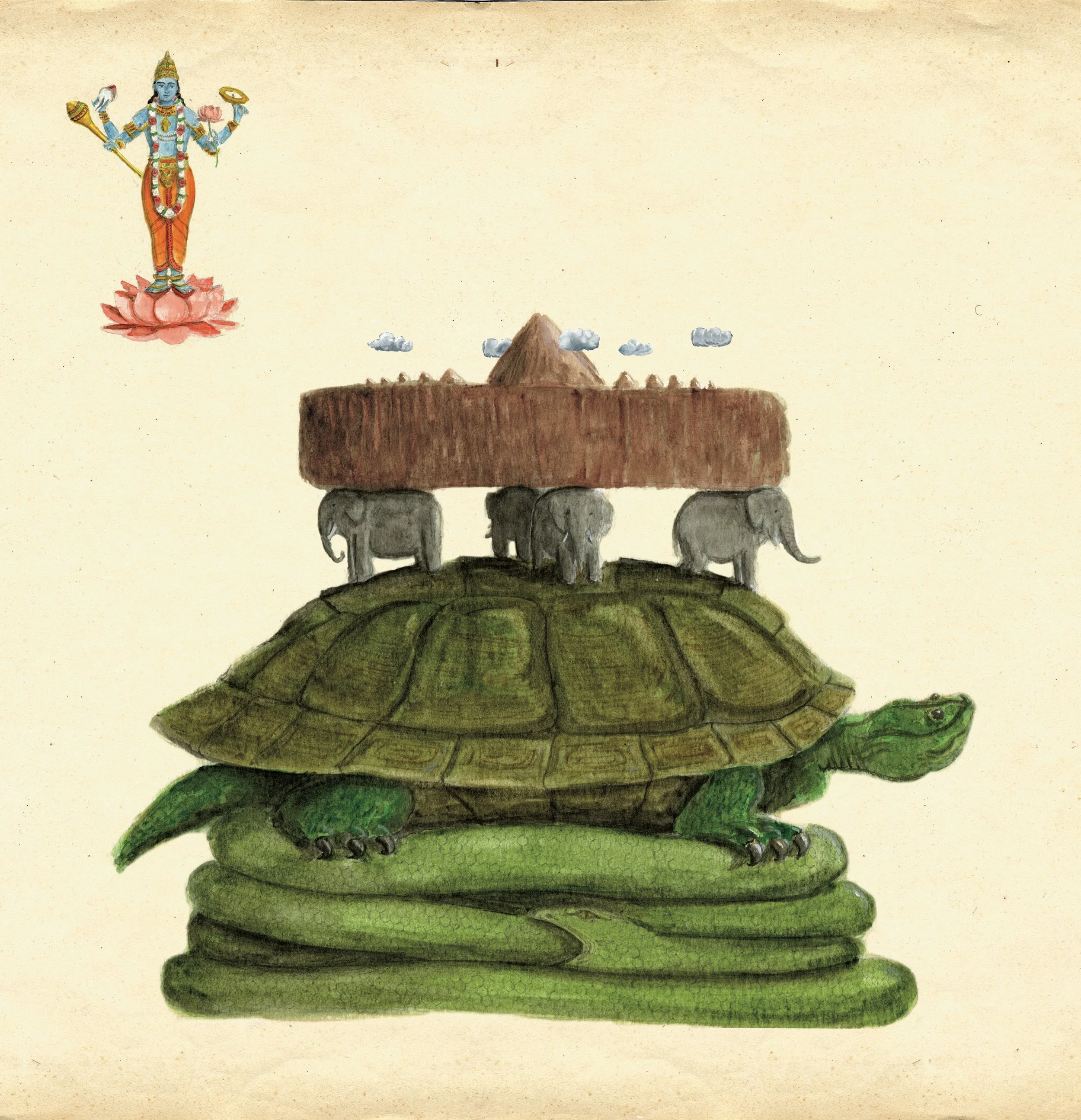 Quatre éléphants, une tortue et un serpent — Hindous (Inde) — Guillaume Duprat