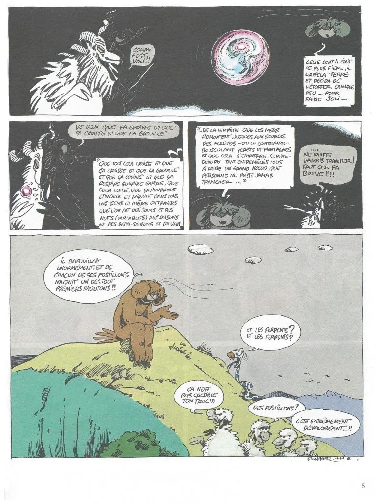 Hi-Yo c’est l’écho.…, Le Génie des alpages n°6, F’murr, ed. Dargaud, 1981. La théorie du bélier, pp 4–5