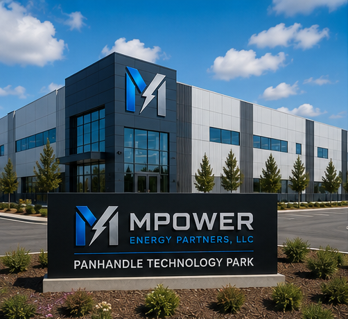 Conceptual rendering of Panhandle Technology Park entrance and building