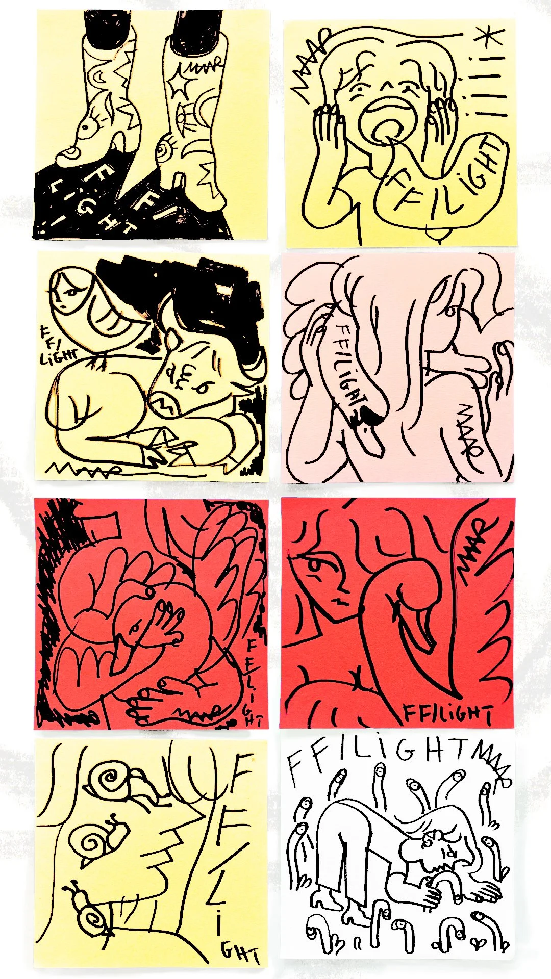Some little drawings available for visitors to take during the exhibition - I sketch a lot on post-it
