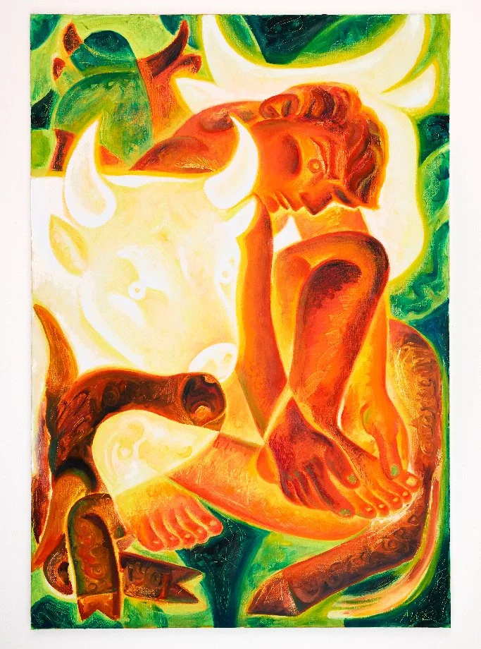 Les bêtes à cornes / oil on canvas /2025 /cm. 130x89 cm / sold during Fight F/Light at Nil Gallery with Ingrid Lundgren /photo ©Valentin Fougeray