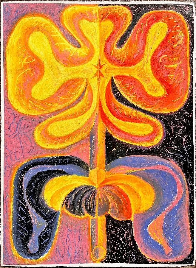 Twilight Flower - oil and pastels on paper, cm. 77 x 57 / in. 30.3 x 22.4 - showcased & sold at Can Art Ibiza with Nil Gallery
