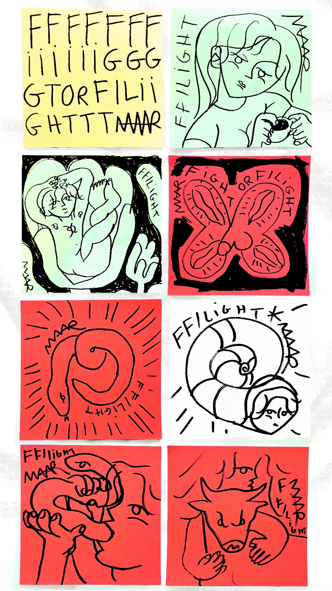 Some little drawings available for visitors to take during the exhibition - I sketch a lot on post-it