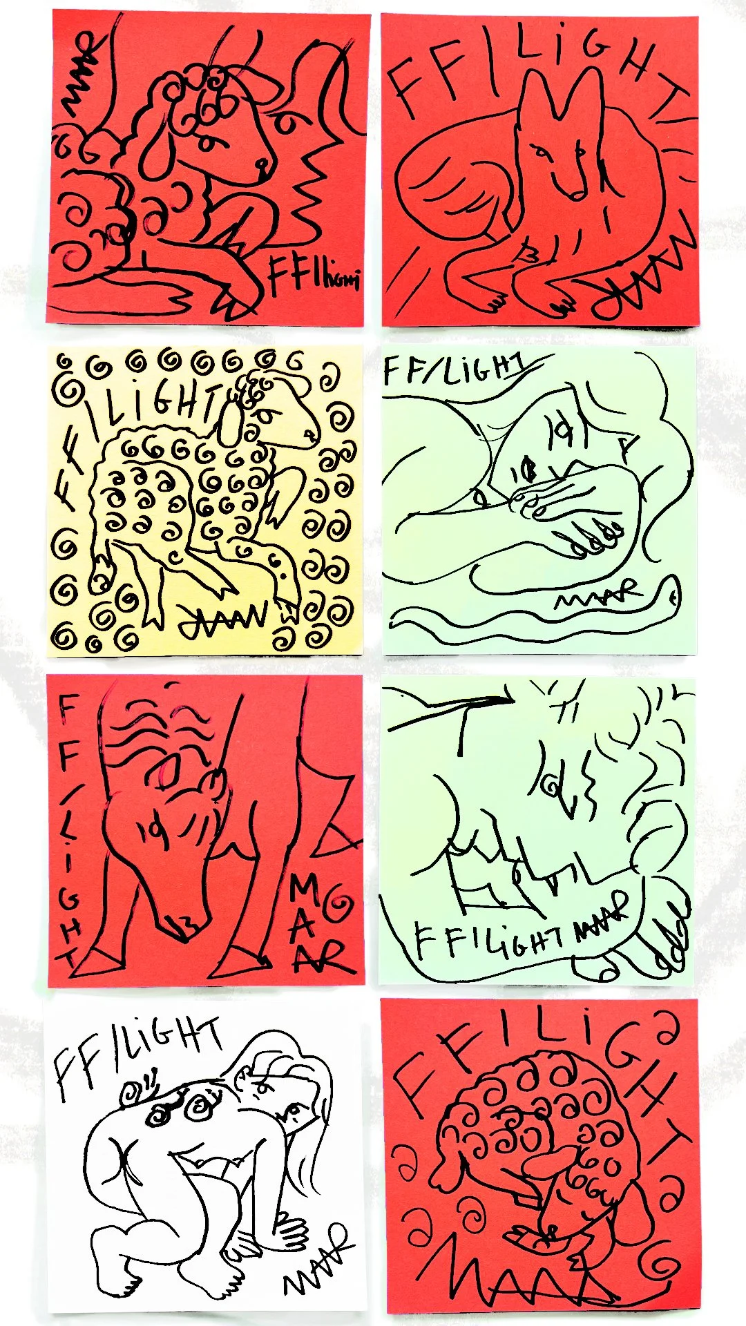 Some little drawings available for visitors to take during the exhibition - I sketch a lot on post-it