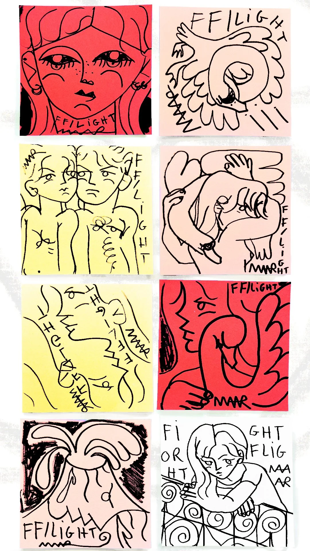 Some little drawings available for visitors to take during the exhibition - I sketch a lot on post-it