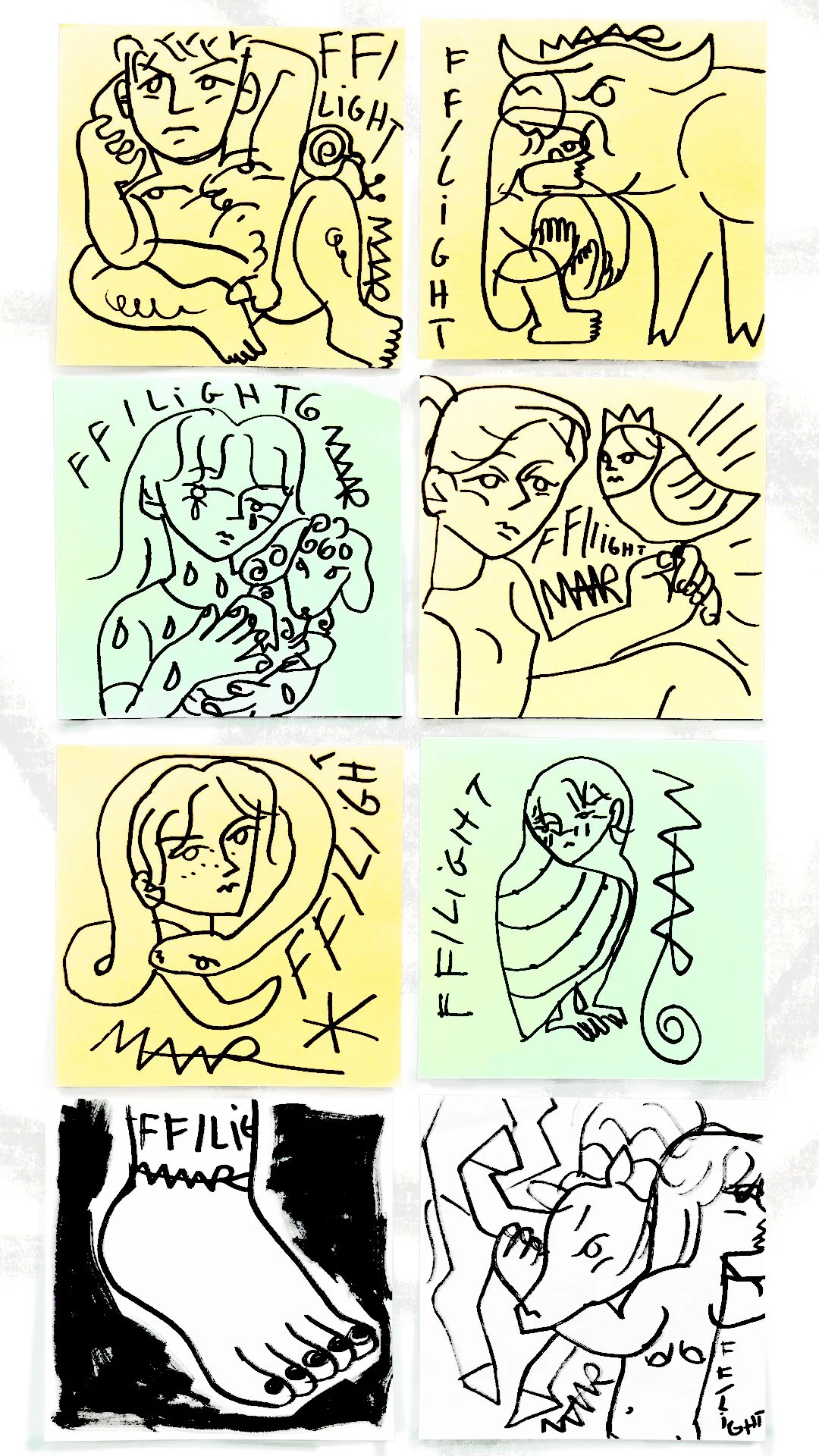 Some little drawings available for visitors to take during the exhibition - I sketch a lot on post-it